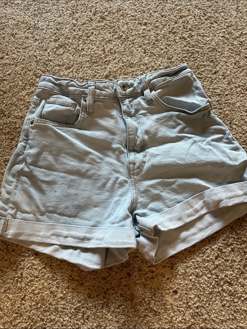 Light Blue Women's High-Waist Rolled Hem Shorts